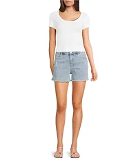 Tractr Pearl & Rhinestone Denim Shorts