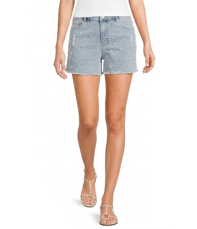 Tractr Tractr Blu Pearl & Rhinestone Denim Shorts