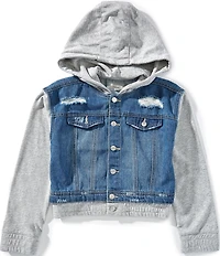 Tractr Big Girls Terrycloth/Denim Two-Fer Hooded Jacket