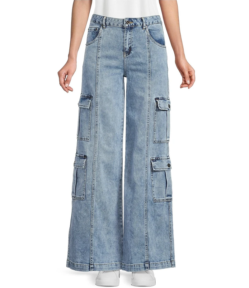 Tractr Tractr Blu Double Cargo Pocket Wide Leg Jeans
