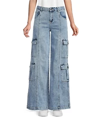 Tractr Tractr Blu Double Cargo Pocket Wide Leg Jeans