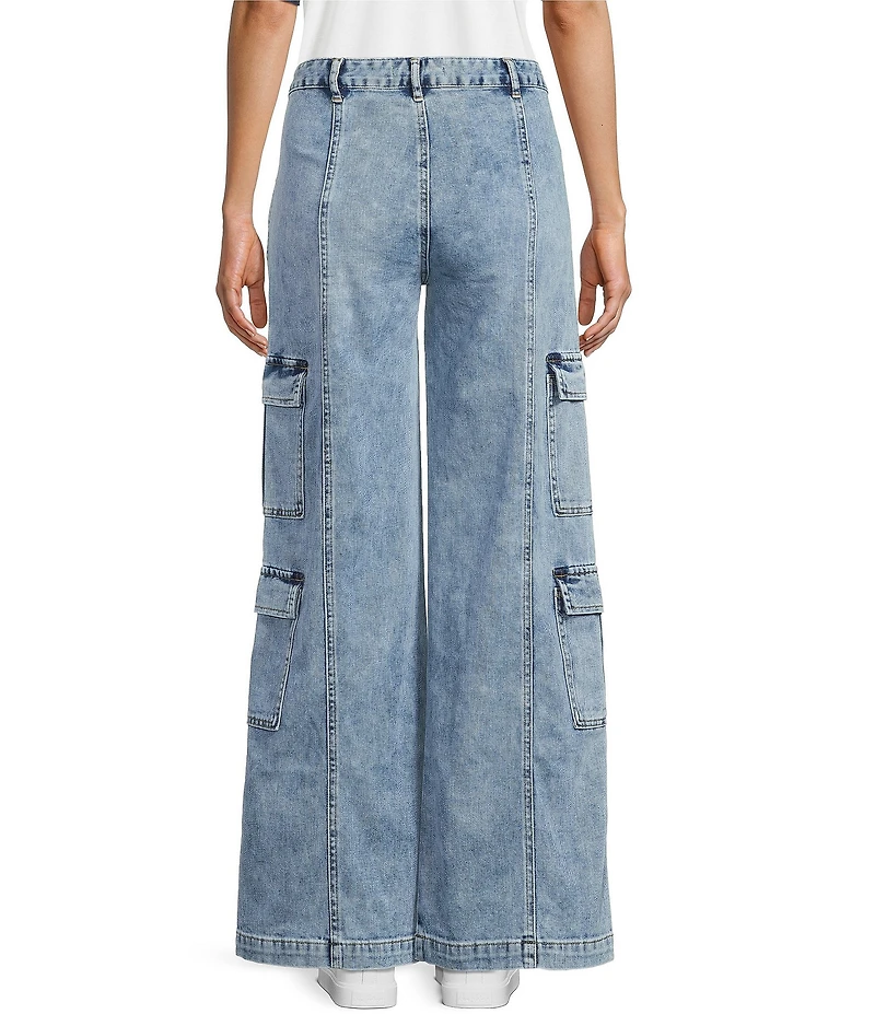 Tractr Tractr Blu Double Cargo Pocket Wide Leg Jeans