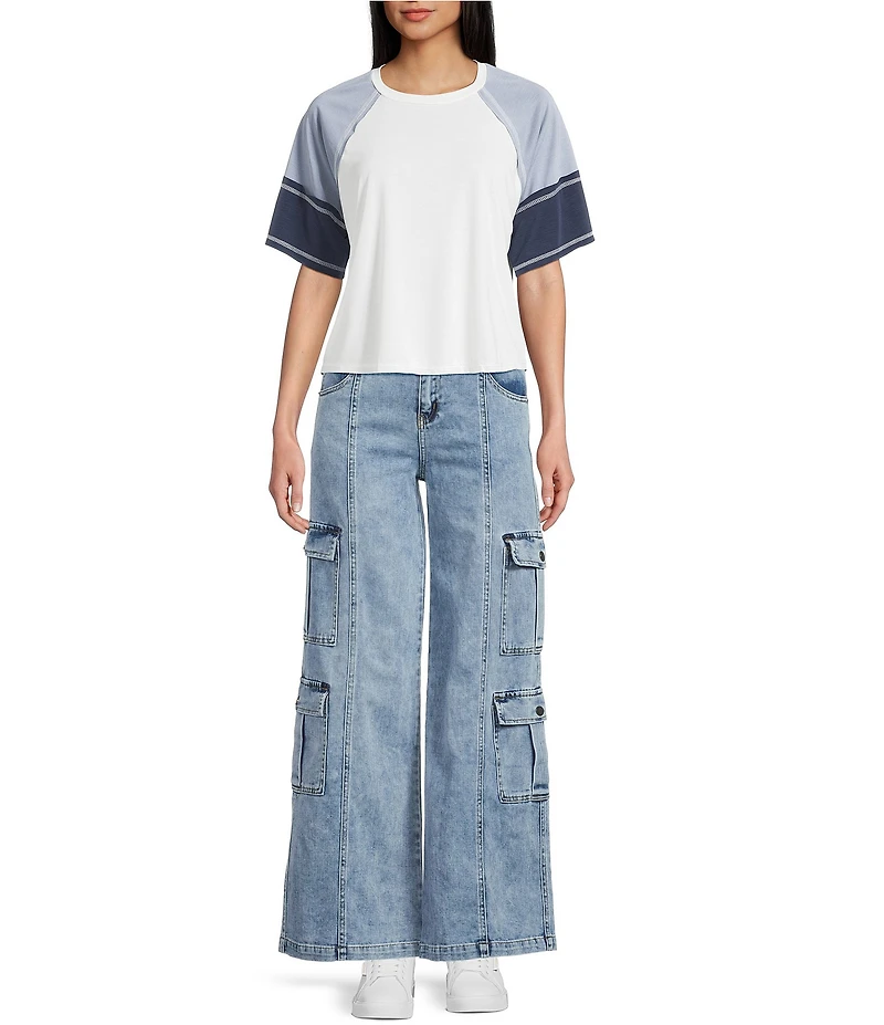 Tractr Tractr Blu Double Cargo Pocket Wide Leg Jeans