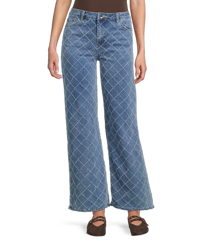 Tractr Tractr Blu Embroidered Wide Leg Jeans