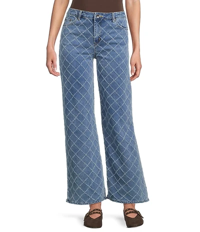 Tractr Tractr Blu Embroidered Wide Leg Jeans
