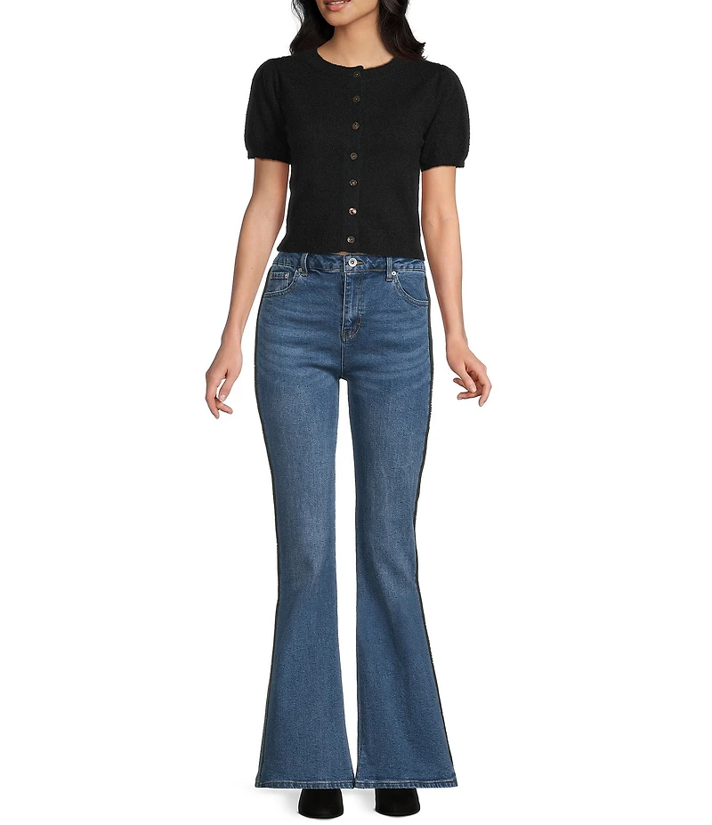 Tractr Tractr Blu Rhinestone Side Taped Flare Leg Jeans