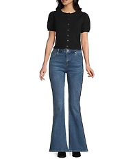 Tractr Tractr Blu Rhinestone Side Taped Flare Leg Jeans