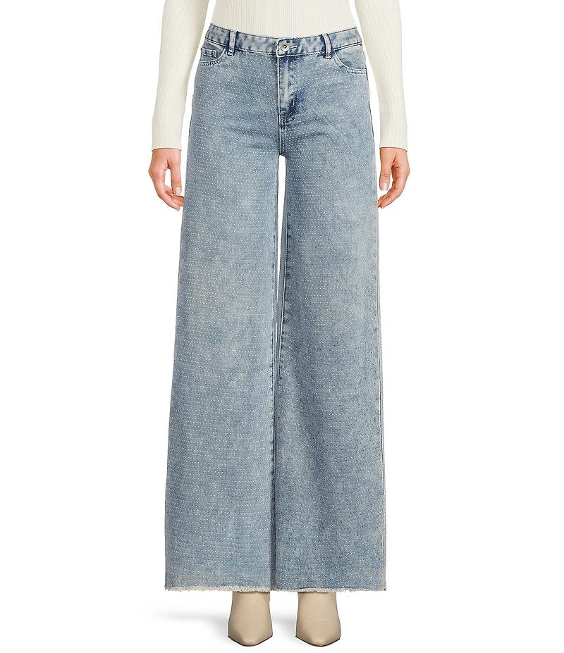 Tractr Tractr Blu Rhinestone Studded Wide Leg Jeans