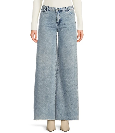 Tractr Tractr Blu Rhinestone Studded Wide Leg Jeans