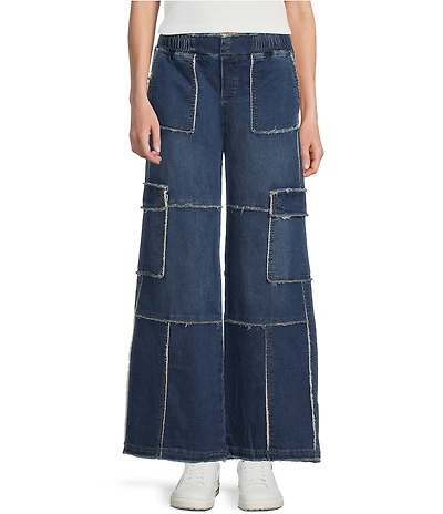 Tractr Tractr Blu Wide Leg Cargo Pocket French Terry Pants