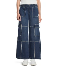 Tractr Tractr Blu Wide Leg Cargo Pocket French Terry Pants