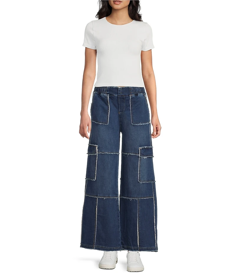 Tractr Tractr Blu Wide Leg Cargo Pocket French Terry Pants
