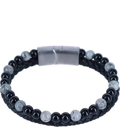 Trafalgar Loose Fit Thurgood Beaded and Braided Leather Secure Clasp Bracelet