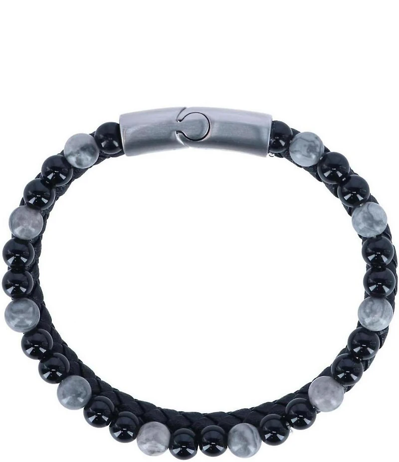 Trafalgar Loose Fit Thurgood Beaded and Braided Leather Secure Clasp Bracelet