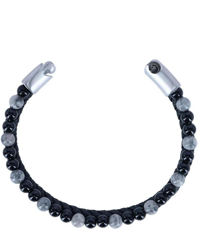 Trafalgar Loose Fit Thurgood Beaded and Braided Leather Secure Clasp Bracelet