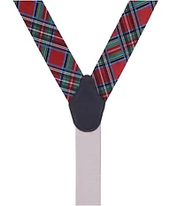 Trafalgar Nicholas Holiday Tartan Plaid Silk Button End Suspenders