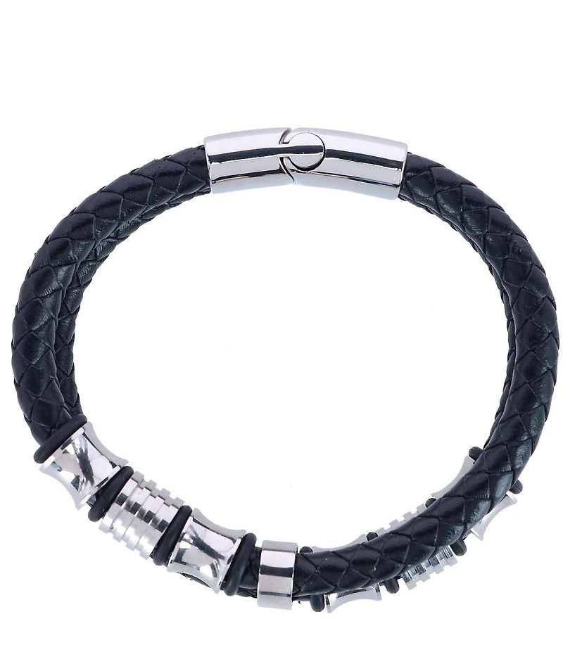 Trafalgar Silver And Leather 2-Band Leather Bracelet