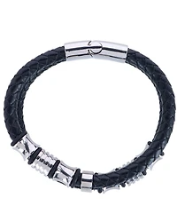 Trafalgar Silver And Leather 2-Band Leather Bracelet