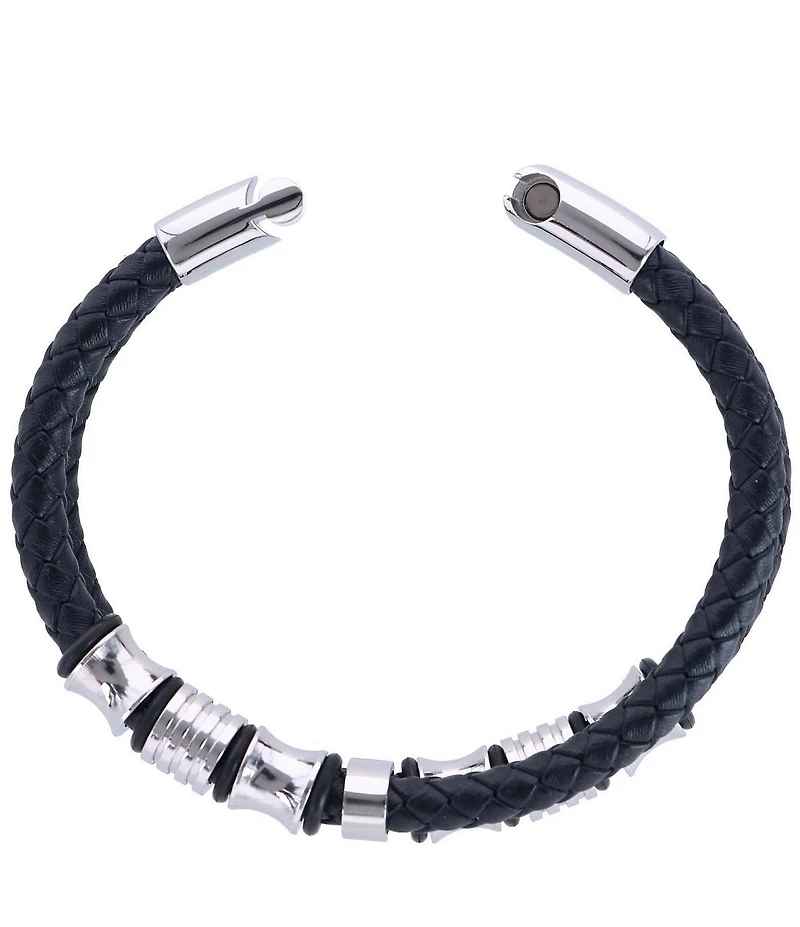 Trafalgar Silver And Leather 2-Band Leather Bracelet