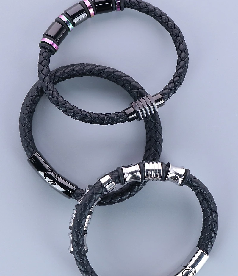 Trafalgar Silver And Leather 2-Band Leather Bracelet