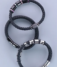 Trafalgar Silver And Leather 2-Band Leather Bracelet