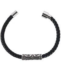 Trafalgar Silver Filigree Pattern On Black Leather Bracelet