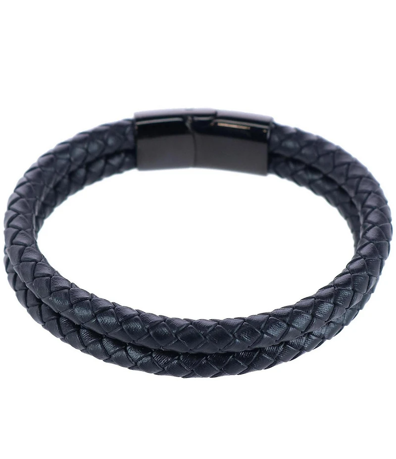 Trafalgar Simple 2 Band Braided Secure Clasp Leather Bracelet