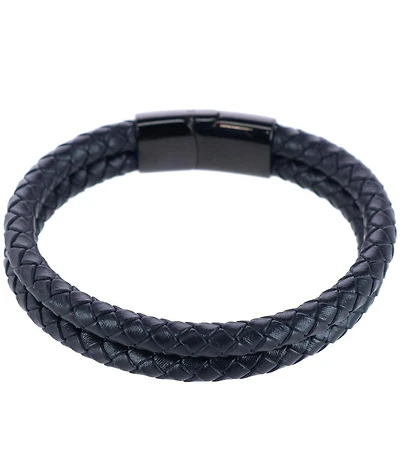 Trafalgar Simple 2 Band Braided Secure Clasp Leather Bracelet