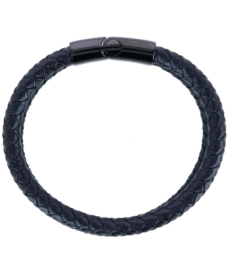 Trafalgar Simple 2 Band Braided Secure Clasp Leather Bracelet