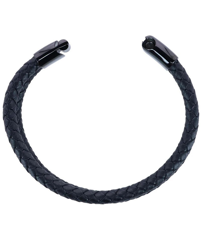 Trafalgar Simple 2 Band Braided Secure Clasp Leather Bracelet