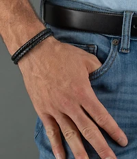 Trafalgar Simple 2 Band Braided Secure Clasp Leather Bracelet