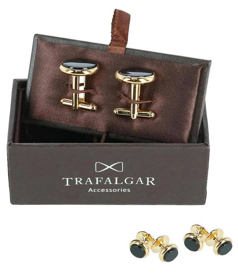 Trafalgar Sutton Round Genuine Onyx Formal Cuffs & Links 6-Piece Set