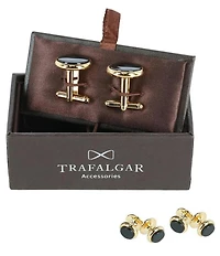 Trafalgar Sutton Round Genuine Onyx Formal Cuffs & Links 6-Piece Set