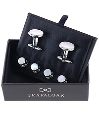Trafalgar Sutton Round Mother Of Pearl Formal Cuffs & Links 6-Piece Set