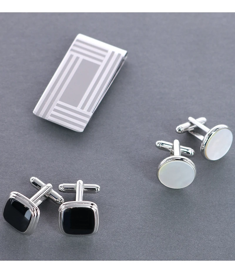 Trafalgar Sutton Round Mother Of Pearl Rhodium Cuff Links