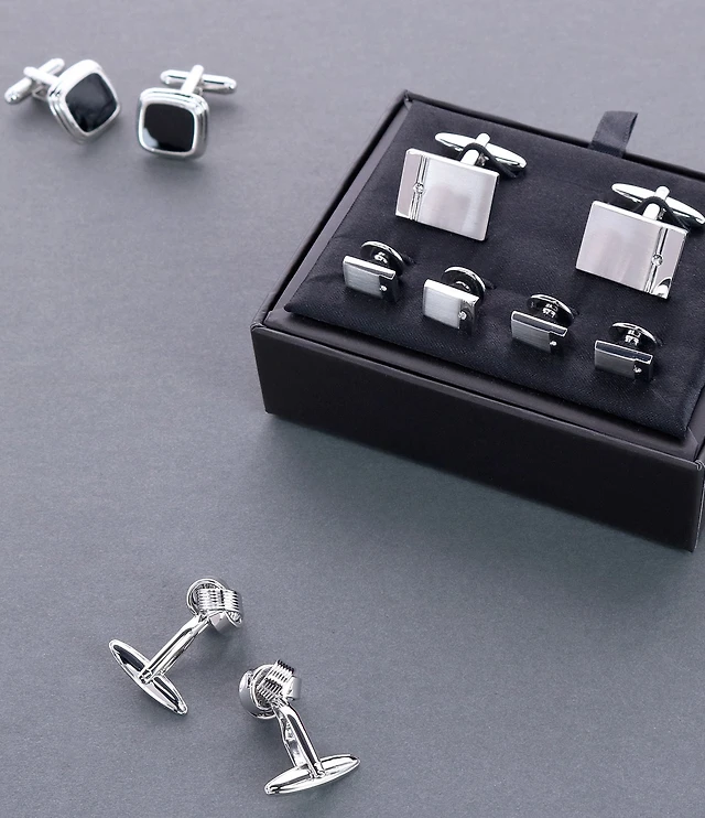 Trafalgar The Knigsley Rhodium And Czech Crystal Formal Cuffs & Links 6-Piece Set