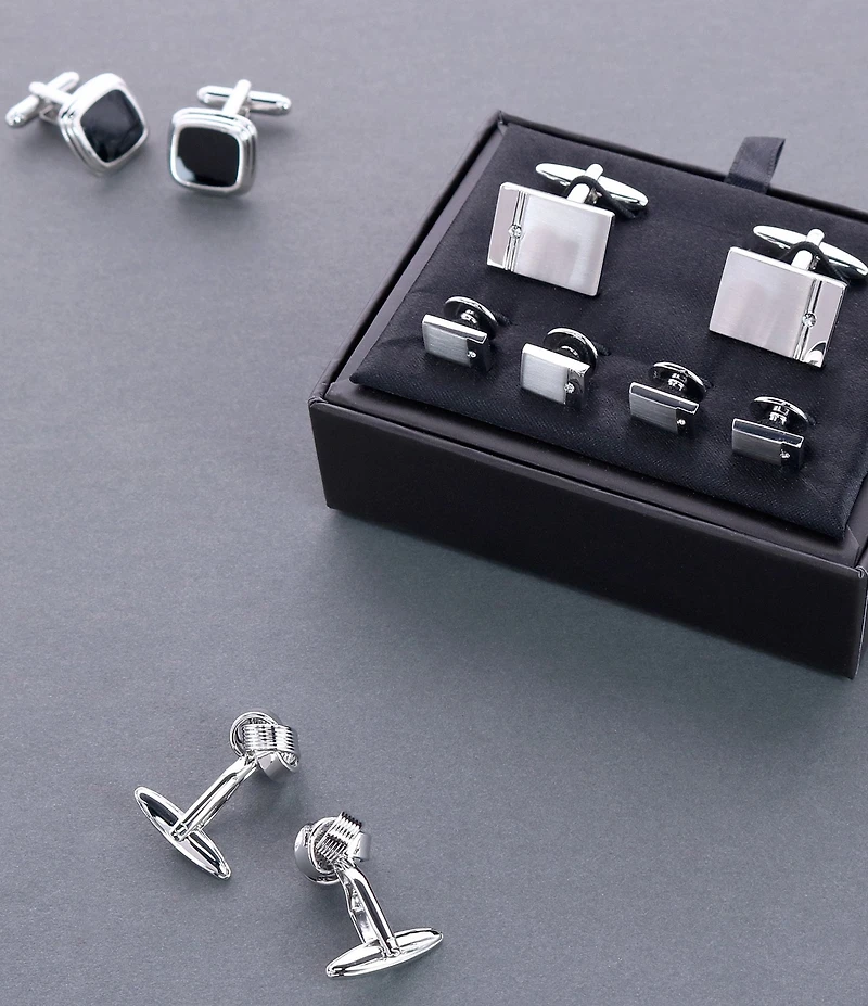 Trafalgar The Knigsley Rhodium And Czech Crystal Formal Cuffs & Links 6-Piece Set