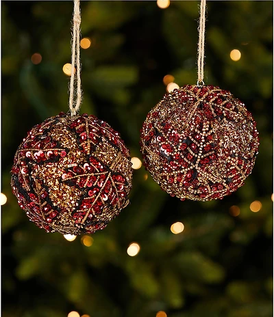 Trimsetter An Elegant Affair Collection Beaded Leaf Ball Ornament, Set Of 2