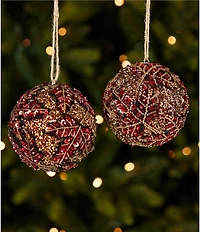 Trimsetter An Elegant Affair Collection Beaded Leaf Ball Ornament, Set Of 2