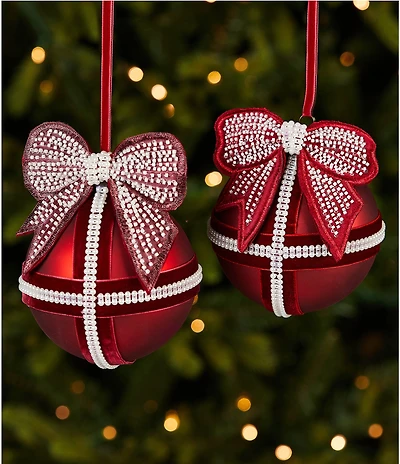Trimsetter An Elegant Affair Collection Pearl Embellished Bow Glass Ball Ornament, Set Of 2