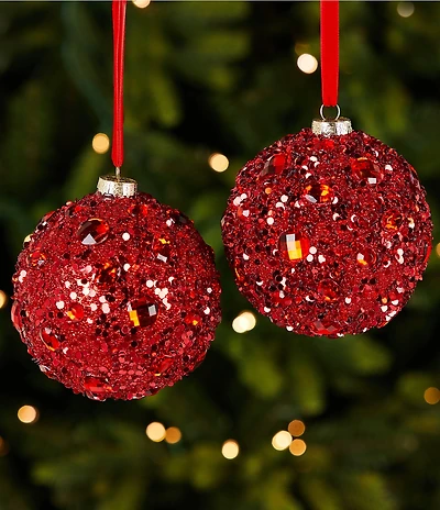 Trimsetter An Elegant Affair Collection Red Sequin Glass Ball Ornament, Set Of 2