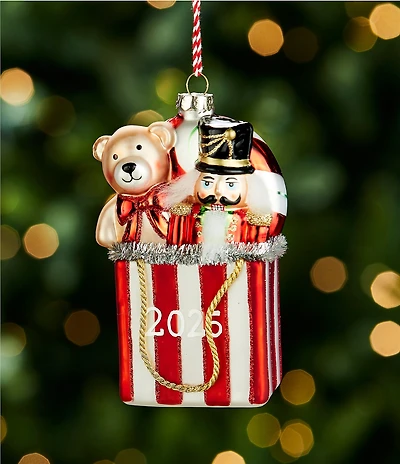 Trimsetter Christmas Magic Collection 2025 Dated Nutcracker and Bear in Gift Bag Glass Ornament