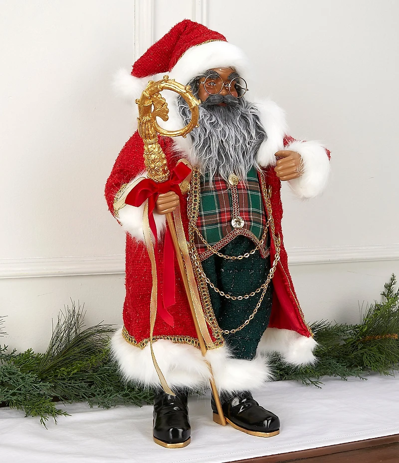 Trimsetter Christmas Magic Collection 24#double; Plaid Vest African American Santa Figurine