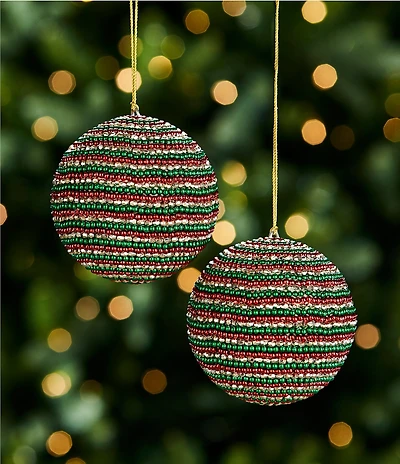 Trimsetter Christmas Magic Collection Beaded Stripe Ball Ornament, Set of 2