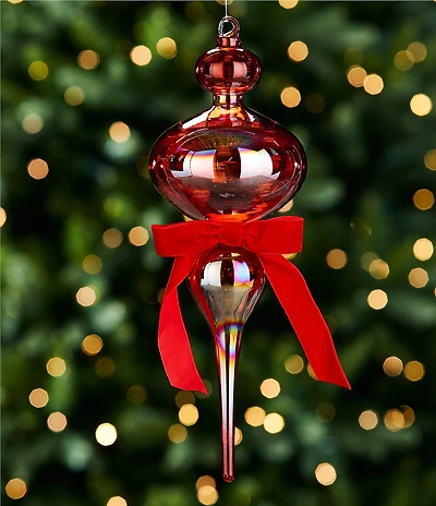 Trimsetter Christmas Magic Collection Large Red Iridescent Finial with Bow Glass Ornament