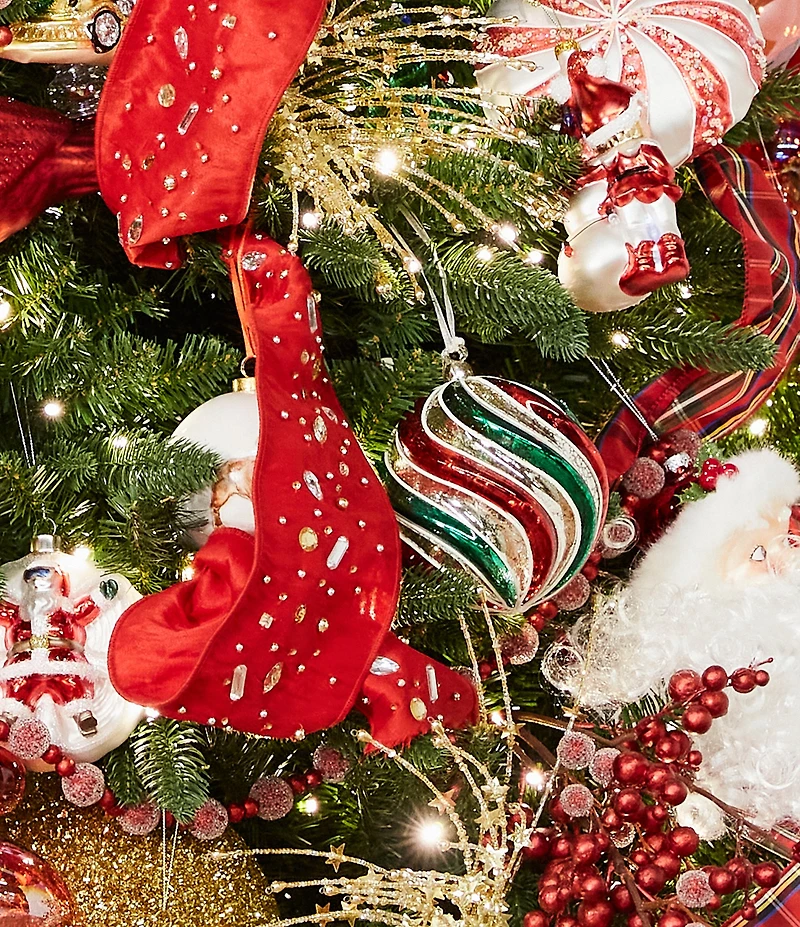 Trimsetter Christmas Magic Collection Red and Green Ribbed Swirl Glass Ball Ornament, Set of 2