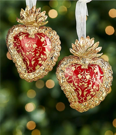 Trimsetter Feliz Navidad Collection Ornate Heart Ornament, Set of 2