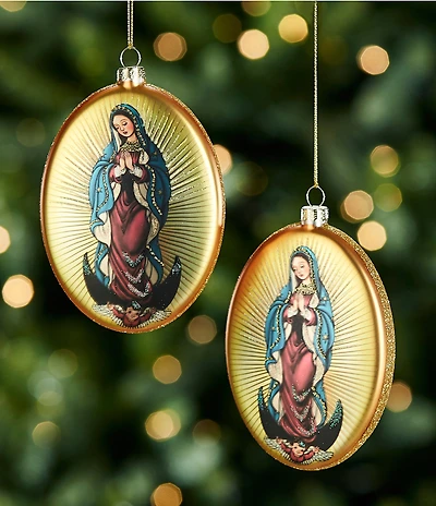 Trimsetter Feliz Navidad Collection Our Lady of Guadalupe Oval Disk Glass Ornament, Set of 2