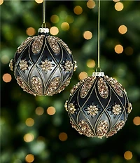 Trimsetter Grandeur Collection Black Embellished Glass Ball Ornament, Set of 2