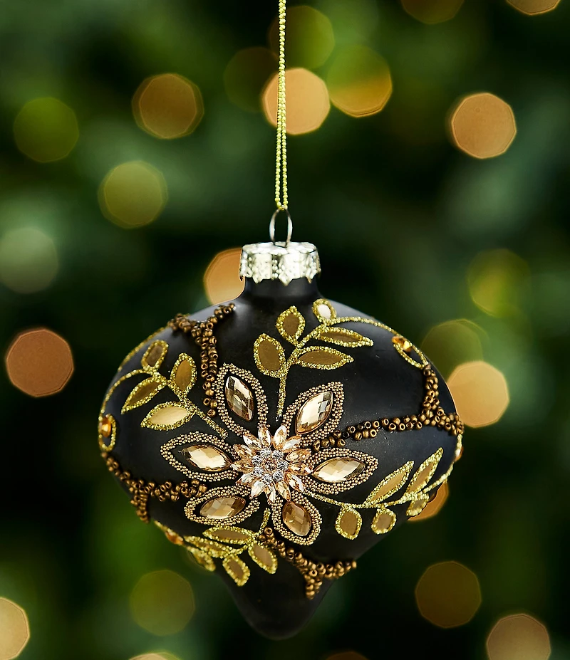 Trimsetter Grandeur Collection Black Embellished Glass Onion Finial Ornament